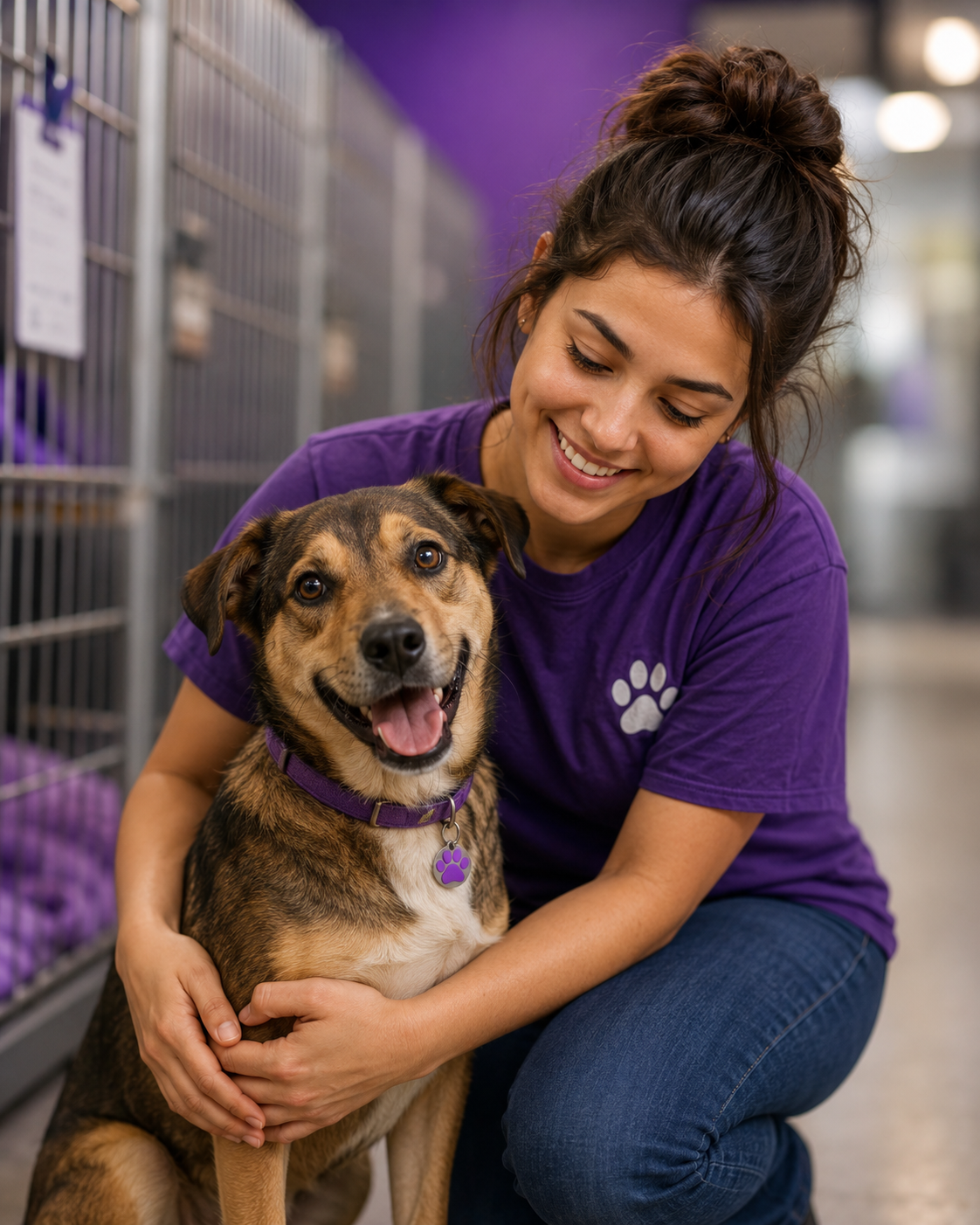 Shelter worker with rescue dog
